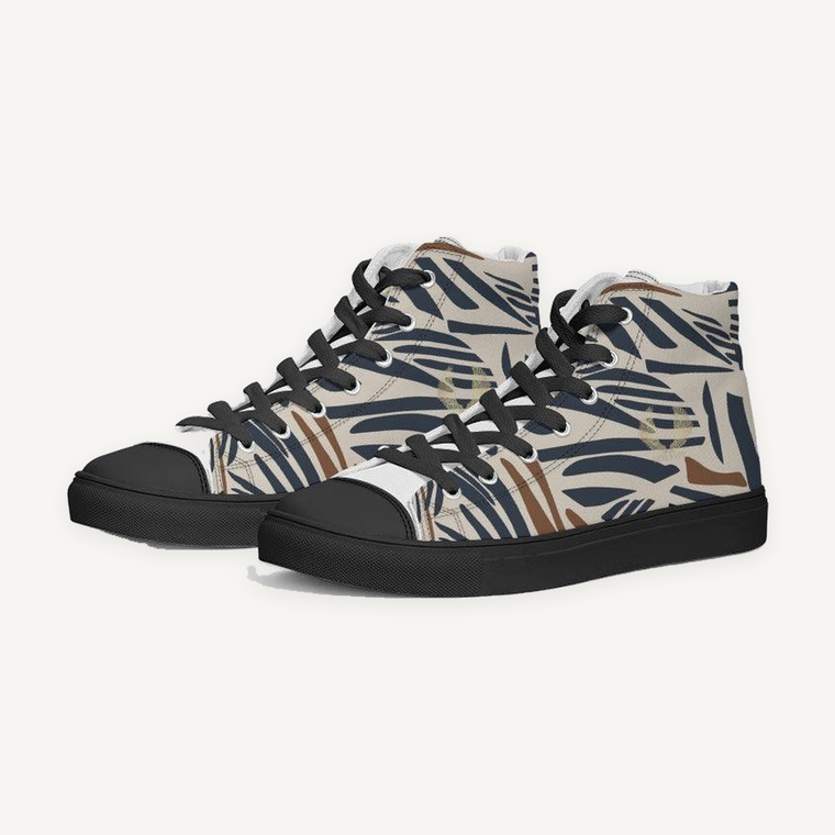 Clothed In Glory Signature Wear African Print Man Hightop Canvas Shoes - Black - ClothedInGloryApparel