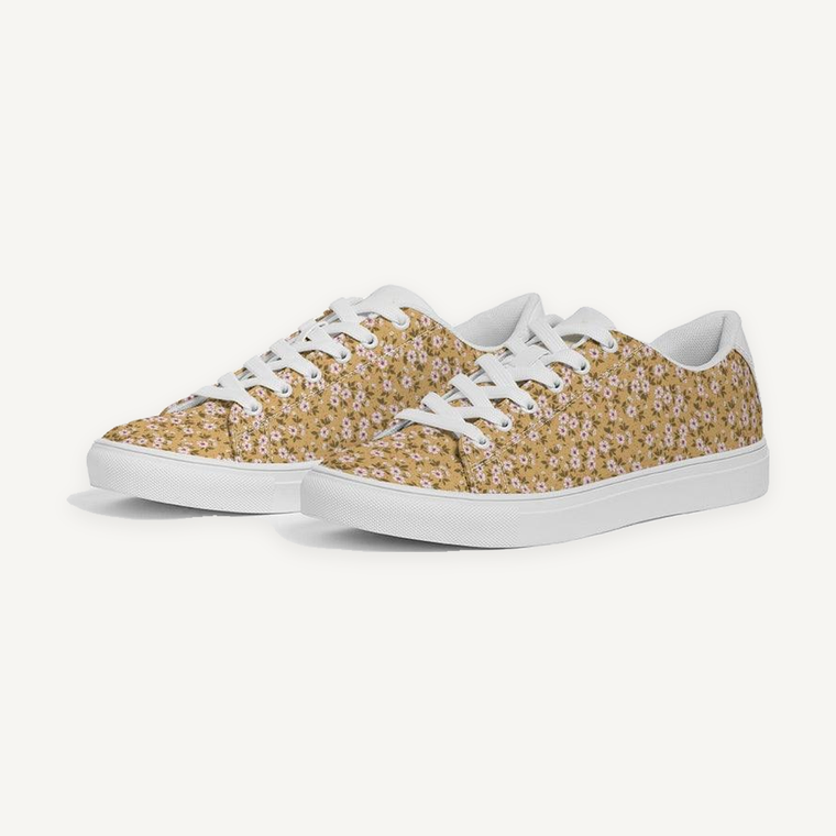 Clothed In Glory Signature Wear Small Flowers Women's Faux-Leather Sneaker - ClothedInGloryApparel