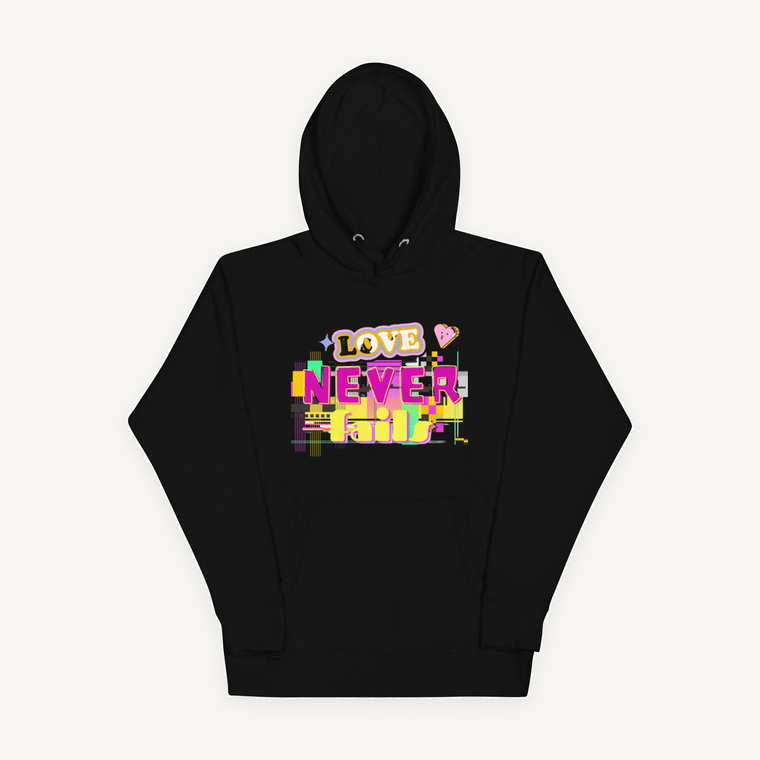 Love Never Fails Unisex Hoodie - ClothedInGloryApparel