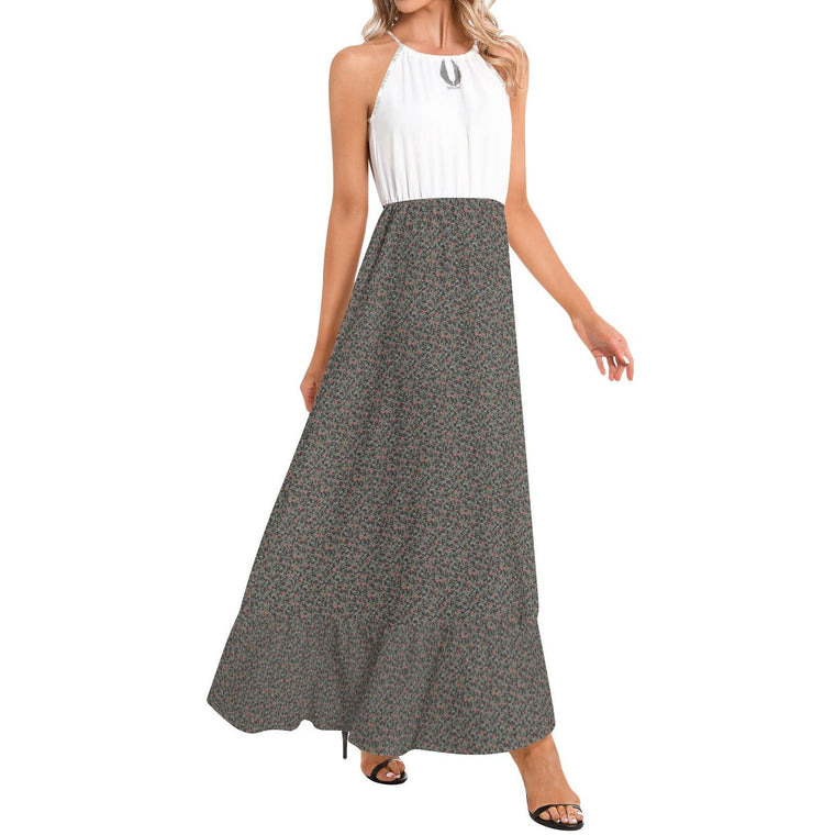 Clothed In Glory Signature Wear Flowery Ruffle Hem Halter Neck Women’s Maxi Dress - ClothedInGloryApparel