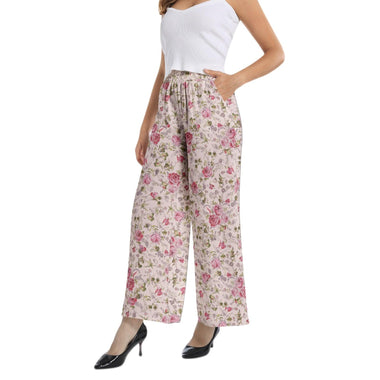 Clothed In Glory Signature Wear Pink Roses Elastic Waist Wide Leg Pant - ClothedInGloryApparel