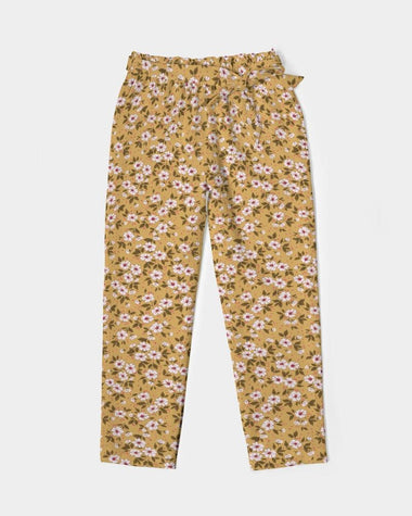 Clothed In Glory Signature Wear Small Flowers Women's Belted Tapered Pants - ClothedInGloryApparel