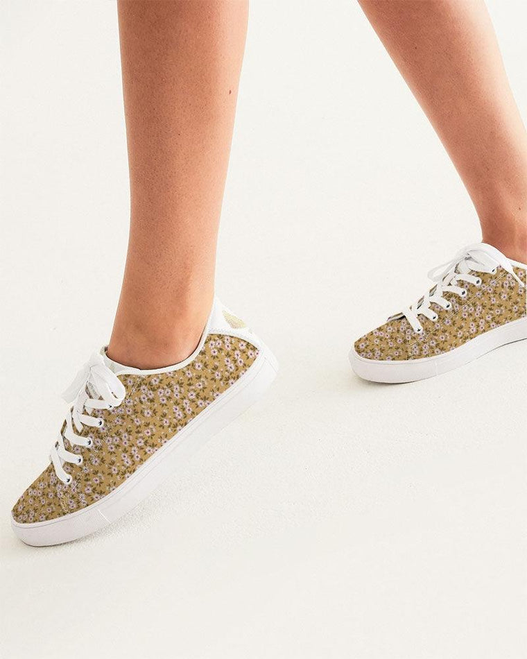 Clothed In Glory Signature Wear Small Flowers Women's Faux-Leather Sneaker - ClothedInGloryApparel