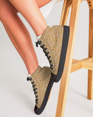Clothed In Glory Signature Wear Small Flowers Women's Hightop Canvas Shoe - Black - ClothedInGloryApparel