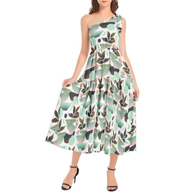 Clothed In Glory Signature Wear Teal Flowery Ruffle Hem One Shoulder Midi Dress - ClothedInGloryApparel