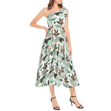 Clothed In Glory Signature Wear Teal Flowery Ruffle Hem One Shoulder Midi Dress - ClothedInGloryApparel