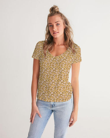 Clothed In Glory Small Flowers Women's V-Neck Tee - ClothedInGloryApparel