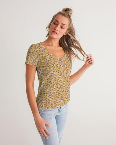 Clothed In Glory Small Flowers Women's V-Neck Tee - ClothedInGloryApparel