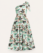 Clothed In Glory Signature Wear Teal Flowery Ruffle Hem One Shoulder Midi Dress