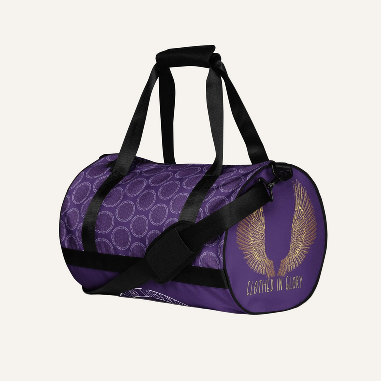 Clothed In Glory Repeat Purple All Over Print Gym Bag
