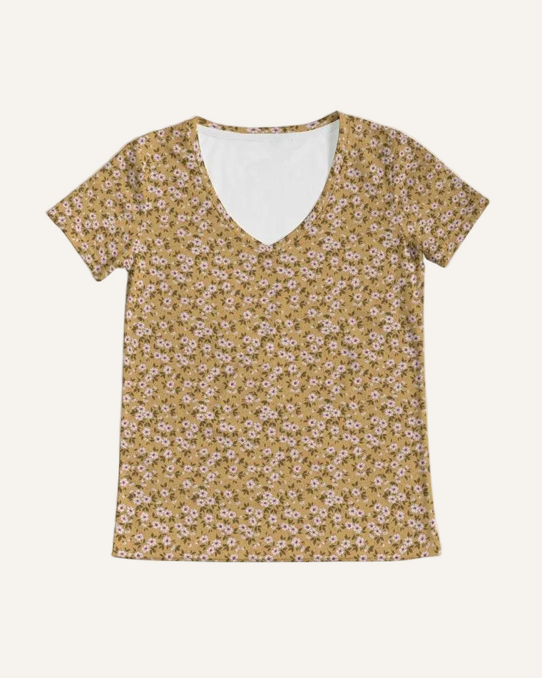Clothed In Glory Small Flowers Women's V-Neck Tee