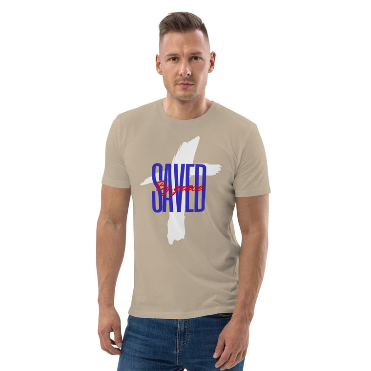 Saved By Grace Cross Unisex Organic Cotton T-Shirt - ClothedInGloryApparel
