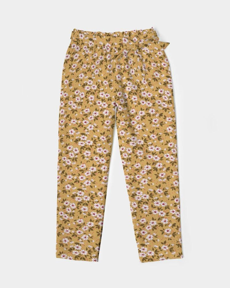 Clothed In Glory Signature Wear Small Flowers Women's Belted Tapered Pants - ClothedInGloryApparel