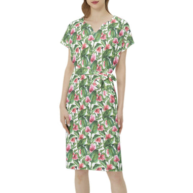 Clothed In Glory Signature Wear Spring Flowers Betwing Sleeve Notch Neck Women’s Casual Dress with Belt - ClothedInGloryApparel